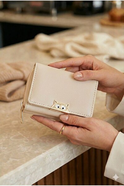 PurpleART Kadın Mini Kedi Detaylı Basic Kağıt Para Bozuk Para ve Kartlık Bölm...