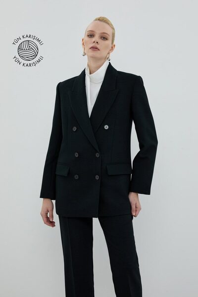 Roman Kruvaze Yün Ceket Siyah K2516006_001