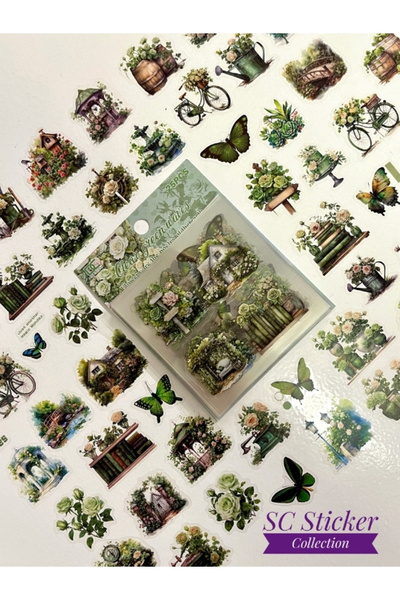 SC Sticker Collection Vintage Green Cottage Garden Yeşil Çiçekler Temalı 25 Y...