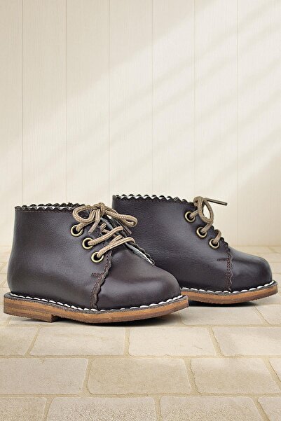 Rakerplus Handmade Genuine Leather Brown Lace-Up Baby Girl Boots