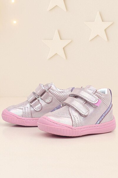 Rakerplus Pink Purple Glittered Raya Genuine Leather Baby Girl Boots - Velcro