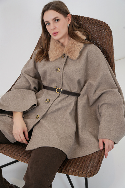 Bigdart Women's Belted Cashmere Poncho 9165 - Stone