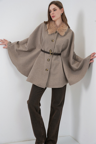 Bigdart Women's Belted Cashmere Poncho 9165 - Stone