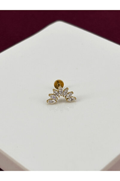 Calista Aksesuar Oval Taş Detaylı ve Yay Şekilli Gold Piercing