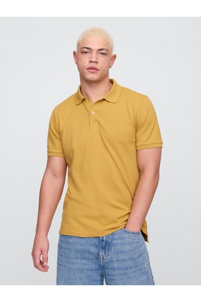 GAP Erkek Sarı Pique Polo Yaka T-Shirt