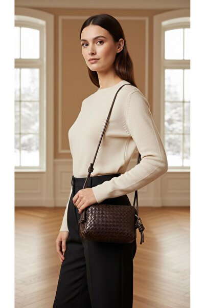 DMG Collection Vintage Suede and Leather Women's Shoulder Bag with Knitted Pattern, Adjustable Strap, and Charm Detail, Optional