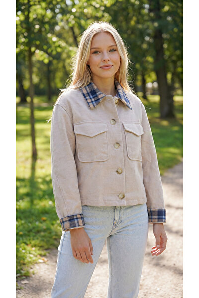 Matcha Butik Kadın Ekose Garnili Kaşe Ceket