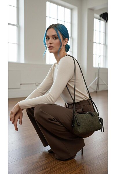 DMG Collection Vintage Suede and Leather Women's Shoulder Bag with Knitted Pattern, Adjustable Strap, and Charm Detail, Optional