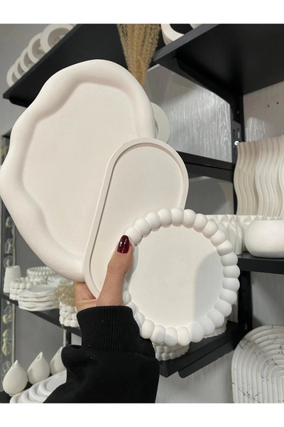 Home Üçlü Takı Tabağı Dekoratif Alçı Süs Eşyası 15 x 15 TBK-1013
