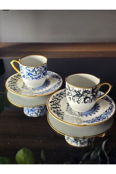 EMİRA HOME Artemıs-2 Kişilik Çift Desenli Kahve Fincanı Seti