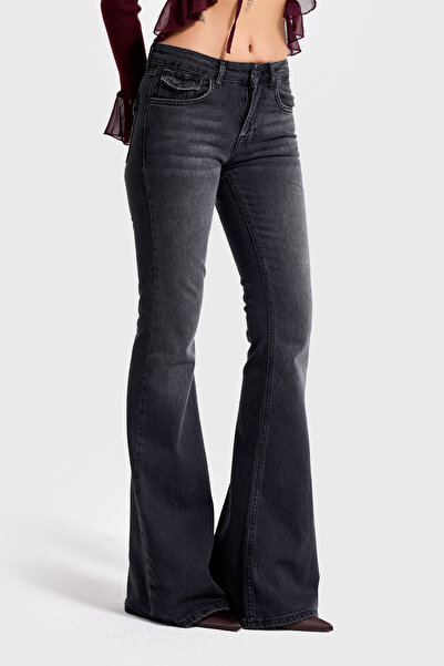 it's basic Dámské tmavě kouřové barvy 2w5-1 SLN05 Midrise Flare Fit Flexibilní tkanina Vnitřní délka 83 cm Denim Jean