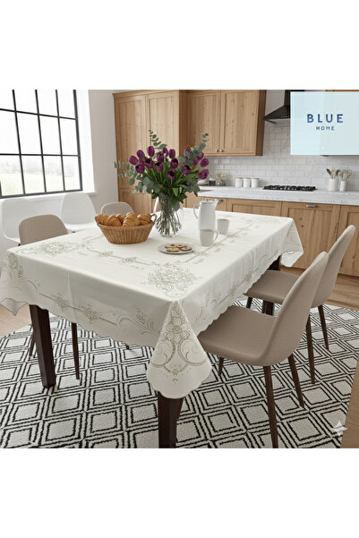 Blue Home 🆕   مفرش طاولة من قماش الدانتيل بمظهر البي في سي قابل للمسح ومقاوم للانزلاق والبقع