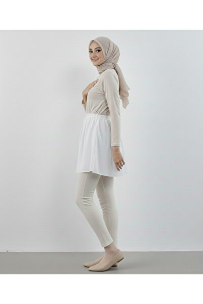 Modabenna Îmbrăcăminte interioară din țesătură creponată de calitate ecru Fusta extensibilă de salvare Elastică flexibilă cu fantă frontală Hijab alb