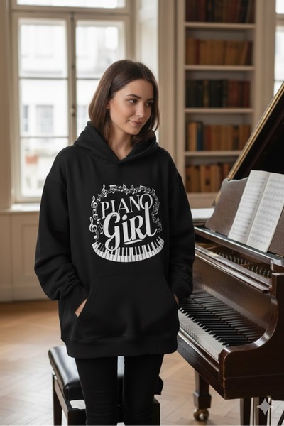 Trendy Sun Piano Girl مطبوع ، سترة دافئة للشتاء مع تفاصيل النوتات الموسيقية و...