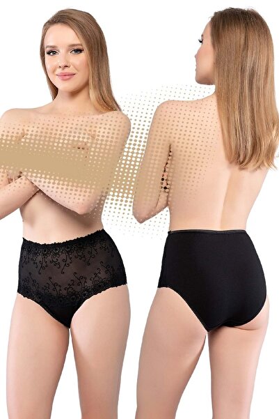 Belinay 3037 Μπροστινό μέρος με δαντέλα ψηλόμεσο εσώρουχο μπατό μαύρο L