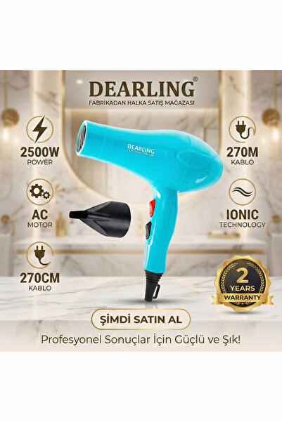 Dearling 2500w Profesyonel Iyonik Fön Makinesi | 2 Isı Ve Hız Ayarı | 2 Yıl Garantili | Açık Mavi Ferahlık 💙