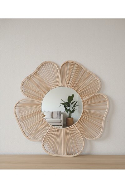 ebrulihome Rattan Bambu Dekor Ayna, Çocuk Odası, konsol Ayna, Dresuar Ayna, Yuvarlak Duvar Aynası