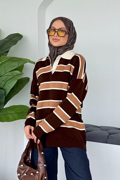 Şulemoda Giyim Liva Striped Sweater Brown