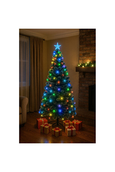PROCART Artificial Christmas tree with LED lighting and multicolor fiber optics, height 180 cm