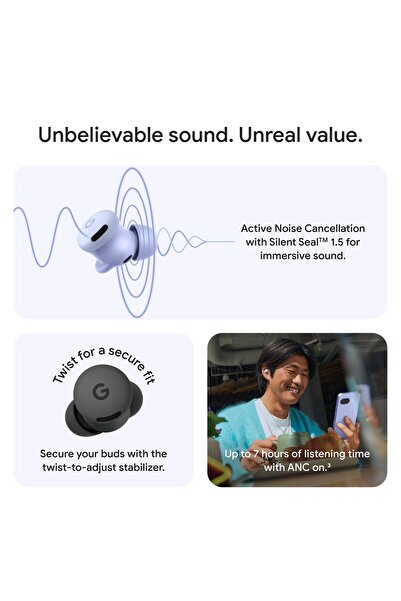 Google Pixel Buds 2a ANC Earbuds – Lightweight Fit, 20h Battery, Water Resistant