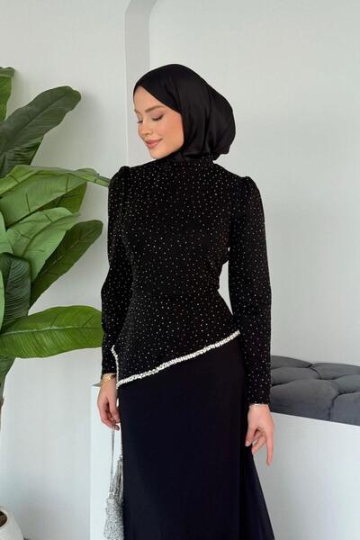 Şulemoda Giyim Βραδινό φόρεμα από σιφόν κάτω από την πέτρα Μαύρο