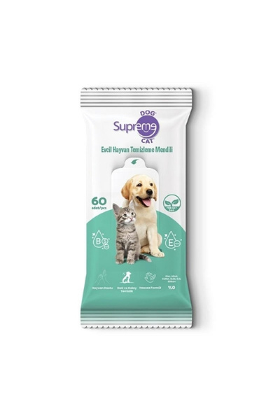 Supreme Yeşil Çaylı Kedi ve Köpek Temizleme Mendili 60 Adet