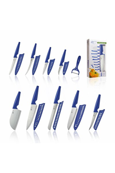 VAV GET مجموعة سكاكين فاخرة من الفولاذ المقاوم للصدأ باللون الأزرق، مكونة من 18 قطعة