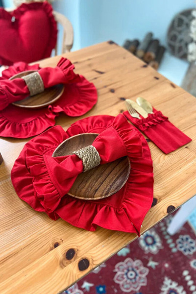 KaiHome 2Li Lovely Series Linen Fabric Ruffled Red Napkin