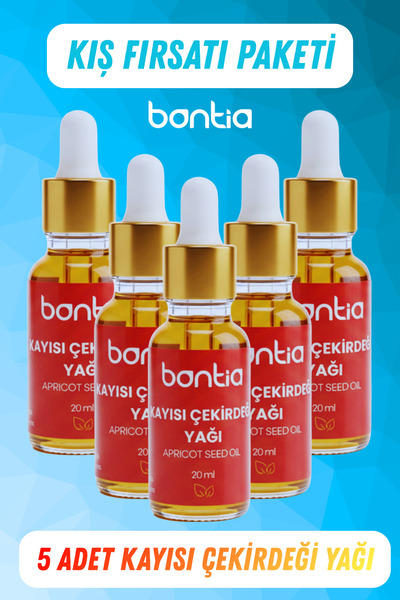 Bontia مجموعة زيت نواة المشمش للشتاء 5×20 مل – عناية بالبشرة نقية 100% معصور ...