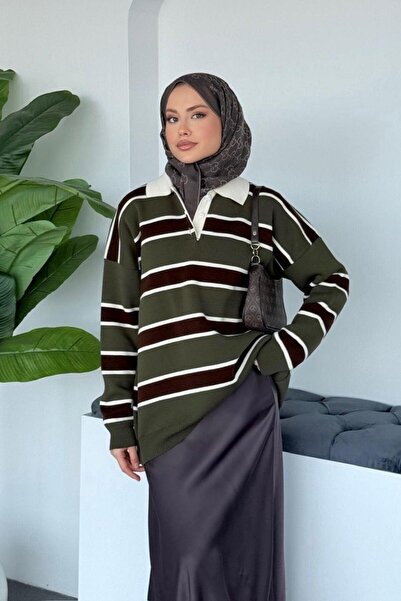 Şulemoda Giyim سترة ليفا مخططة باللون الكاكي