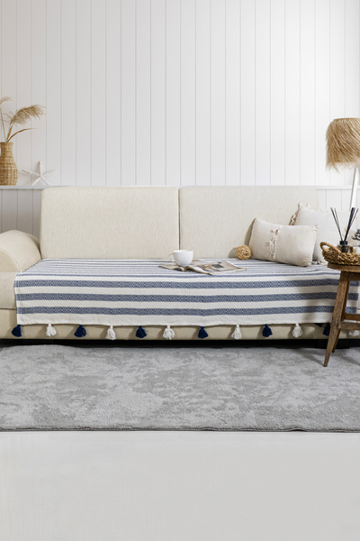 Lux Touch Husa de canapea Liva Pompom bleumarin - 115 x 200 cm Canapea Duvan, Fotoliu Canapea Pat si Sal smoc