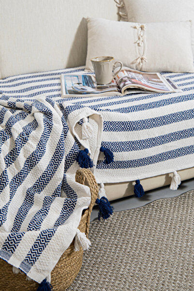 Lux Touch Husa de canapea Liva Pompom bleumarin - 115 x 200 cm Canapea Duvan, Fotoliu Canapea Pat si Sal smoc