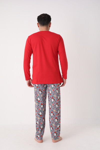 TOSKI Men's Christmas Pajamas, Red, Christmas Figures Print