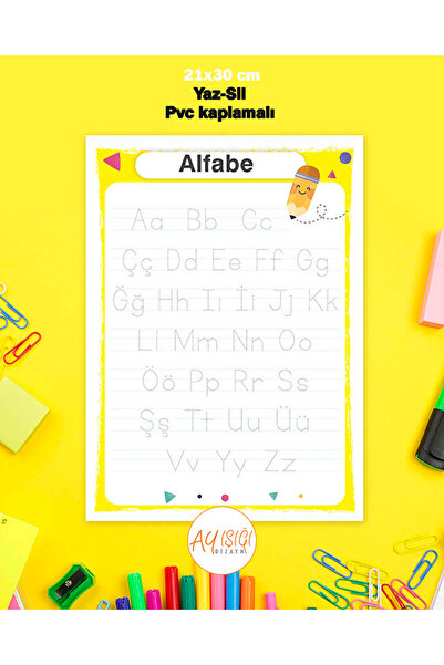 Ayışığı Dizayn 21x30 Cm Türkçe Çocuk Eğitim Alfabe Yaz-sil Pvc Kaplamalı Tekl...