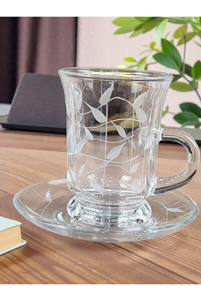 AR Tea cups set of 12 pieces with engraved pattern on glass 629T