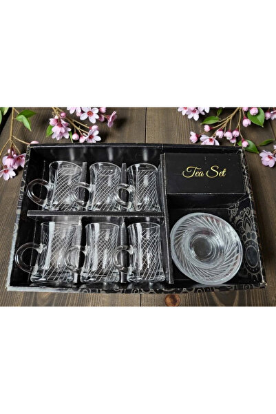 AR Tea cups set, 12 pieces, with engraved pattern on glass, 627T