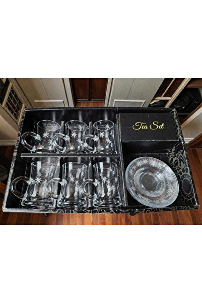 AR Tea cups set of 12 pieces with engraved pattern on glass 628T