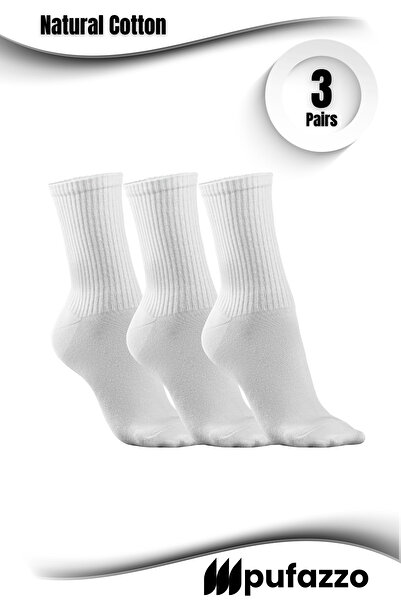 PUFAZZO Set de 3 șosete sport albe pentru femei - șosete din bumbac natural |...