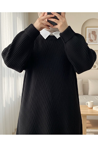 Modamorfo Crew Neck Diamond Pattern Knitwear Sweater -Black