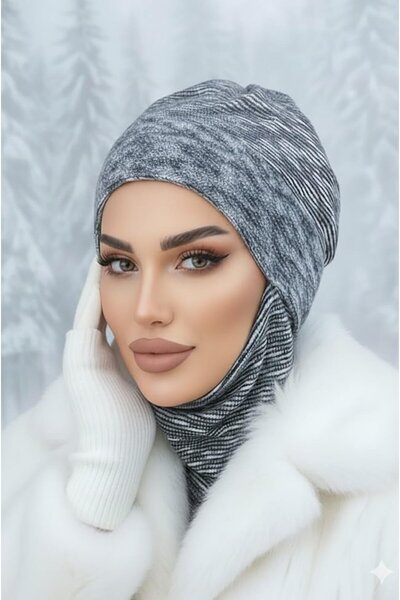 Aişe tesettür Lacivert Melanj Maskeli Bere