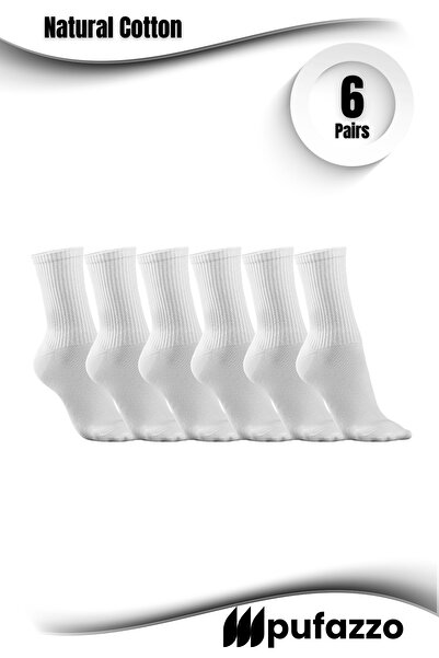 PUFAZZO مجموعة من خياطة مخفية جوارب رياضية بيضاء للتنس للجنسين - قطن طبيعي، 6، نعل منشفة، جوارب جامعية، جوارب سوكيت