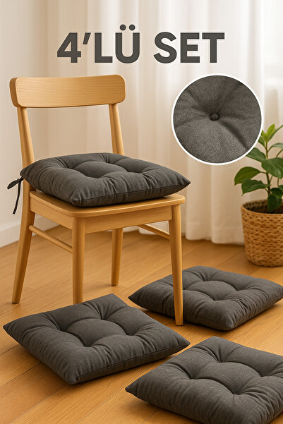 Bemrax 4'lü Set Lüks Sandalye Minder - Pofidik, Bağçıklı 40x40 Ebatında Özel Dikişli Minder