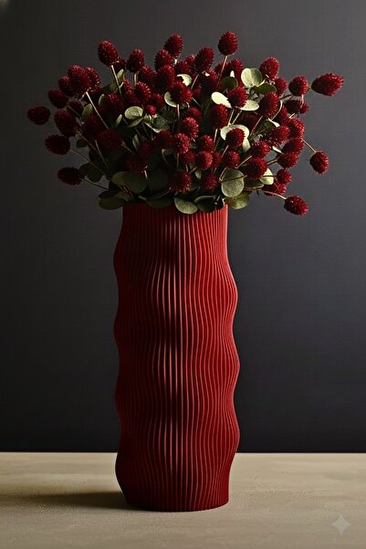 3D Modern Tasarım Dekoratif Kırmızı Vazo – Salon & Masa Üstü Ev Aksesuarı