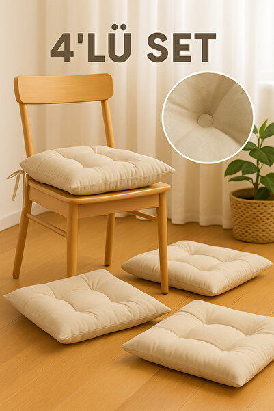 Bemrax 4'lü Set Lüks Sandalye Minder - Pofidik, Bağçıklı 40x40 Ebatında Özel ...