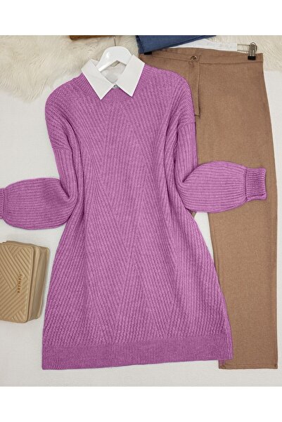 Modamorfo Crew Neck Diamond Pattern Knitwear Sweater - Purple