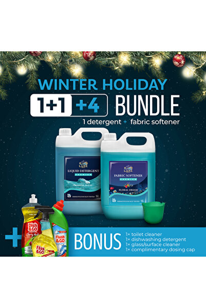 Luxe Wash Απορρυπαντικά 5L + Μαλακτικό 5L + Δοσομετρικό Κύπελλο, Διάλυμα Τουα...