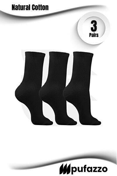 PUFAZZO Set de 3 șosete sport negre pentru femei - șosete din bumbac natural ...