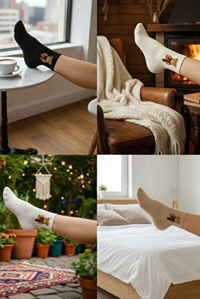 Meine Liebe Unterwäsche 4 Çift Teddy Bear Tüylü Kolej Çorap Seti