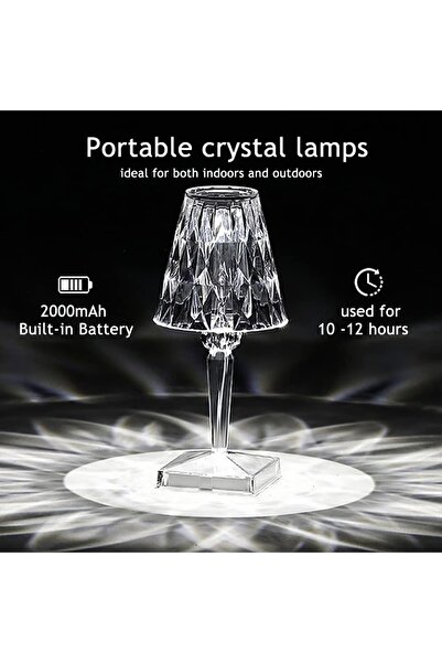 PORKY Crystal Diamond LED Lamp, Touch, 3 Tone Light, USB Rechargeable, 25.5cm