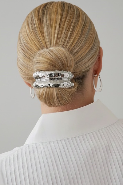 CAŞ DEKORASYON Μεταλλική λεπτομερής λαστιχένια πόρπη σε ασημί χρώμα